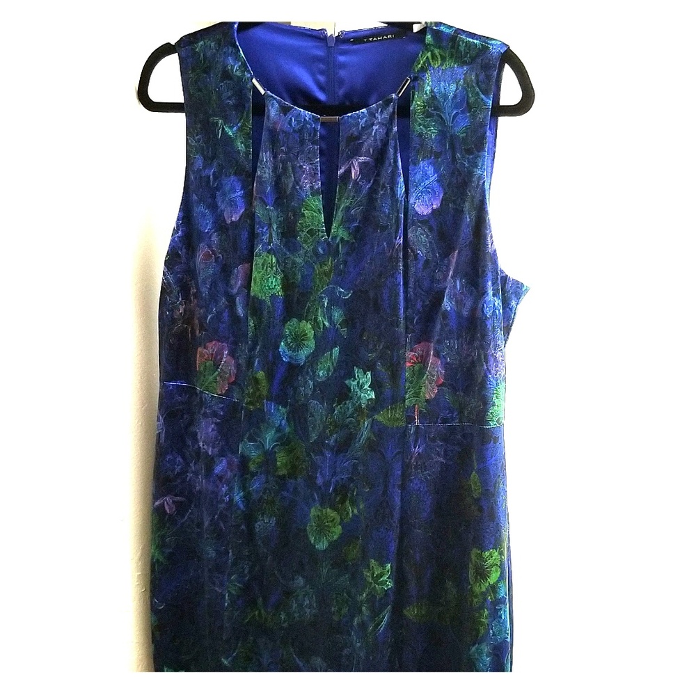 TAHARI Dark Blue Printes Velvet Dress (Size 14)